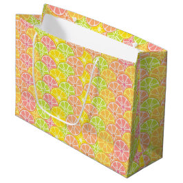 GRAND SAC CADEAU ROSE ORANGE JAUNE FRUITS VERTS