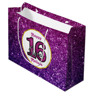 Grand Sac Cadeau Rose & Purple Sweet 16 Parties scintillant étincel