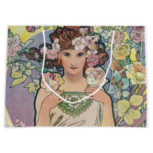 Grand Sac Cadeau Rose (Quatre Fleurs), Alphonse Mucha