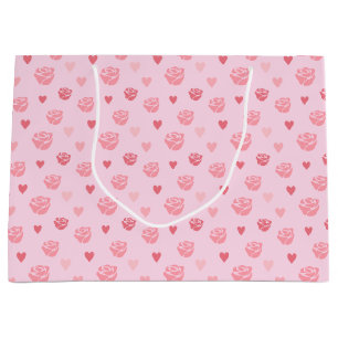 Grand Sac Cadeau Rose rose et coeurs rose ténus