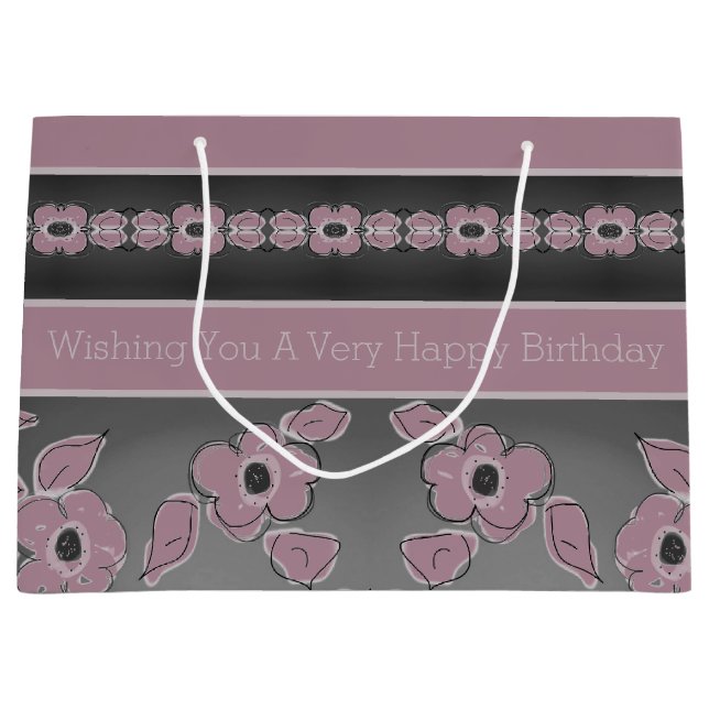 Grand Sac Cadeau Rosé Rose Et Gris Charbon (Devant)
