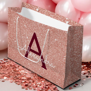 Grand Sac Cadeau Rose Rose Or Bourgogne Parties scintillant étincel
