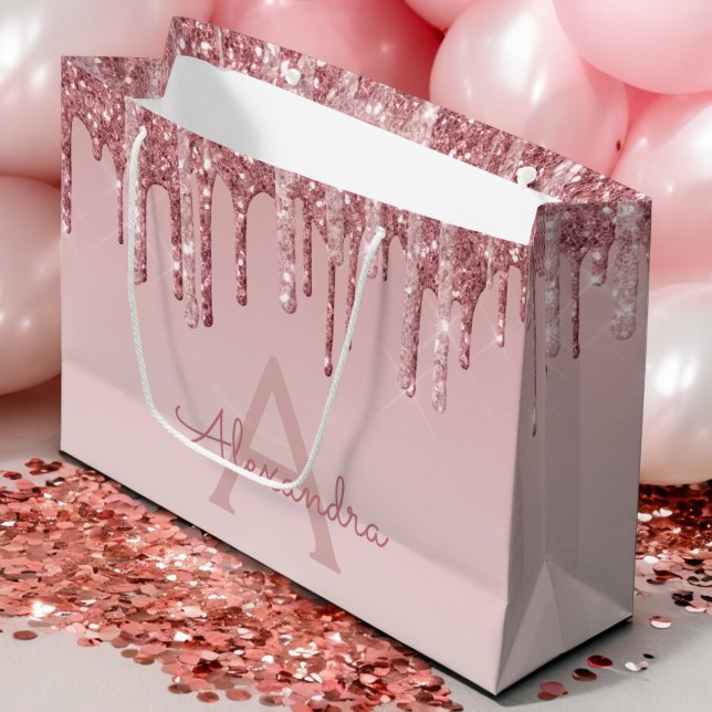 Grand Sac Cadeau Rose Rose Parties scintillant Or & Monogramme étin (Créateur téléchargé)