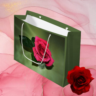 Grand Sac Cadeau Rose rouge classique belle verte