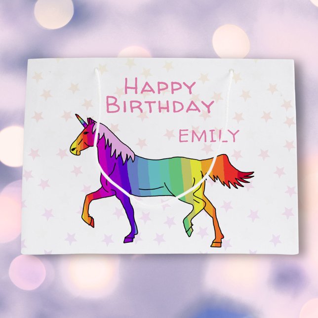 Grand Sac Cadeau Rose Unicorn Stars Fille Anniversaire (Créateur téléchargé)