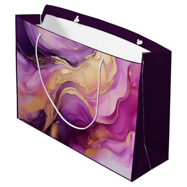 Grand Sac Cadeau Rose violet moderne et or (Dos Angle)