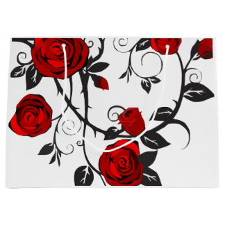Grand Sac Cadeau roses de noir et rouge