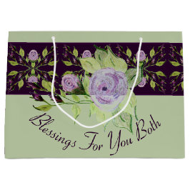 Grand Sac Cadeau Roses Mauve Avec Vert