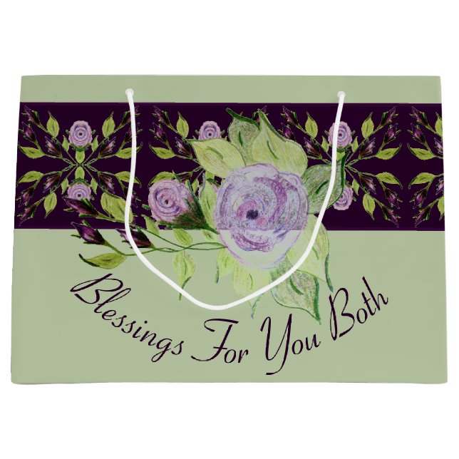 Grand Sac Cadeau Roses Mauve Avec Vert (Devant)