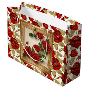 Grand Sac Cadeau Roses Rouges Et Dorées