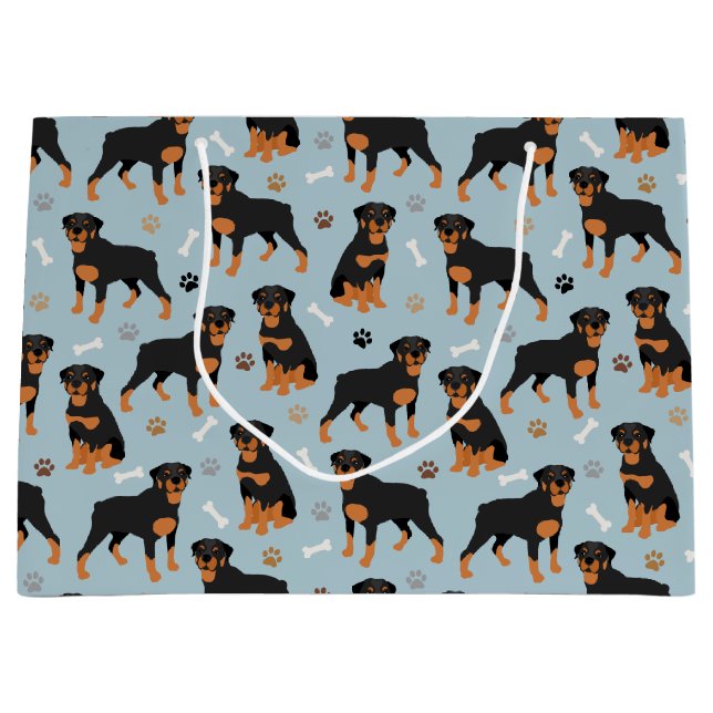 Grand Sac Cadeau Rotweiler Dog Bones and Paws (Devant)