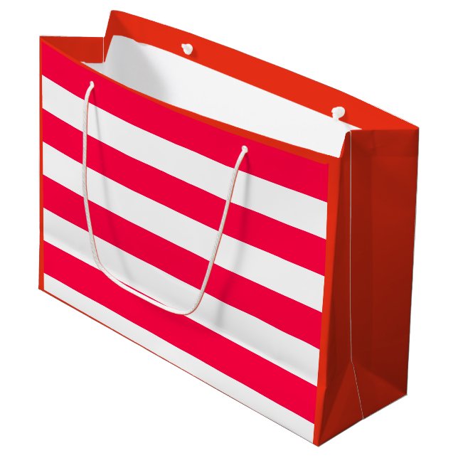 Grand Sac Cadeau Rouge Blanc rayé Modèle de Noël Élégant (Devant Angle)