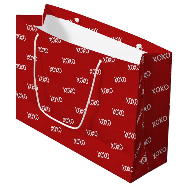 Grand Sac Cadeau Rouge Blanc XOXO Fête de Mariage  (Devant Angle)