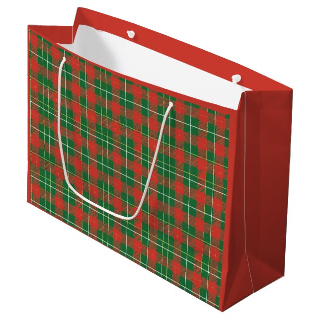 Grand Sac Cadeau Rouge de Noël Vert Carreaux (Devant Angle)