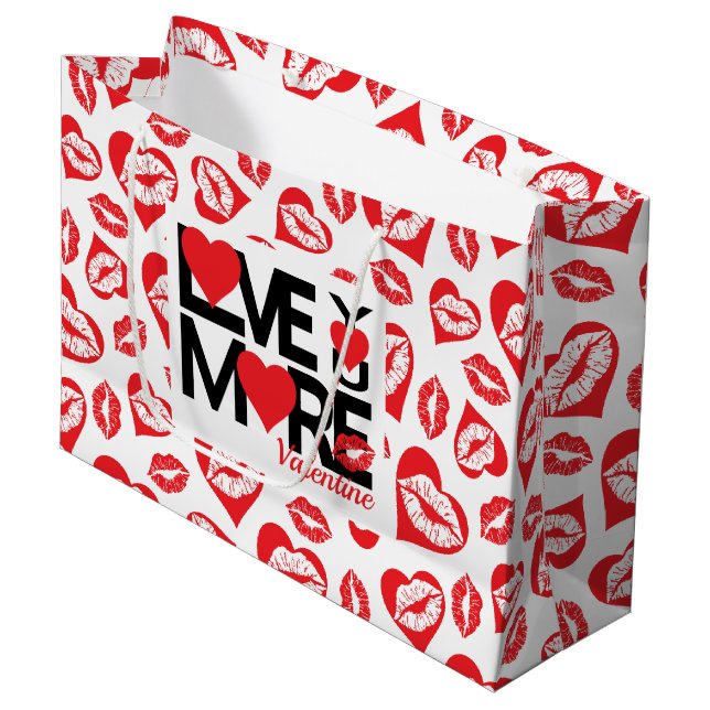 Grand Sac Cadeau Rouge et blanc Vous aimer Plus (Devant Angle)