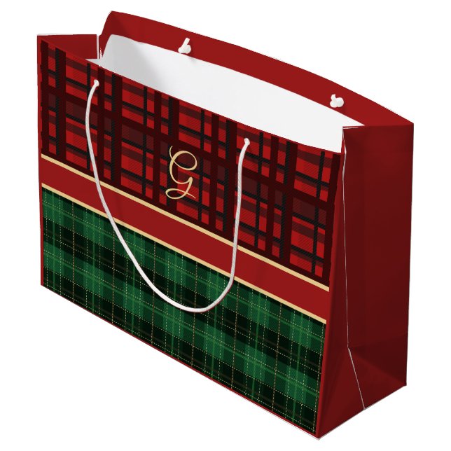 Grand Sac Cadeau Rouge et vert douillette avec Gold Initial (Dos Angle)