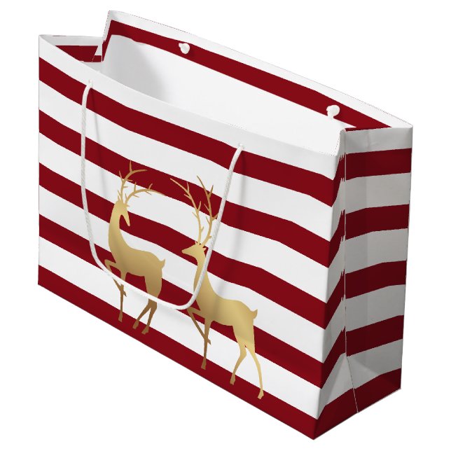 Grand Sac Cadeau Rouge foncé moderne brindilles doré cerf (Devant Angle)