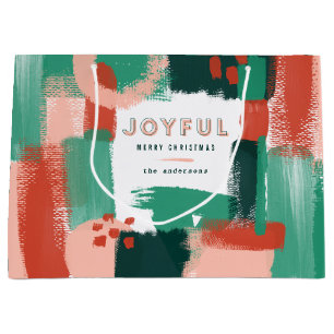 Grand Sac Cadeau Rouge graphique abstrait moderne, rose + joyeux