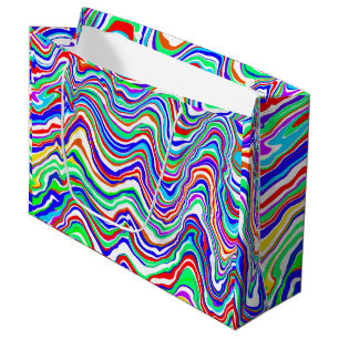 Grand Sac Cadeau Rouge, Vert, Bleu, Blanc, Abstrait hivernal