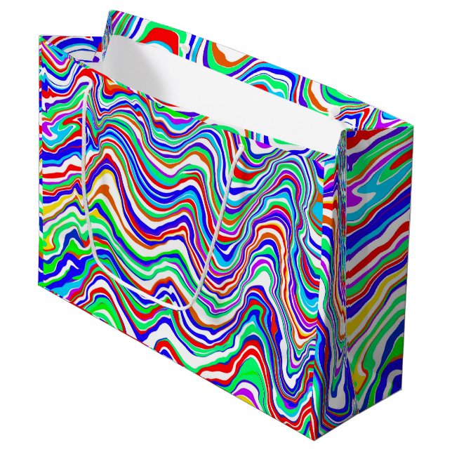 Grand Sac Cadeau Rouge, Vert, Bleu, Blanc, Abstrait hivernal (Devant Angle)