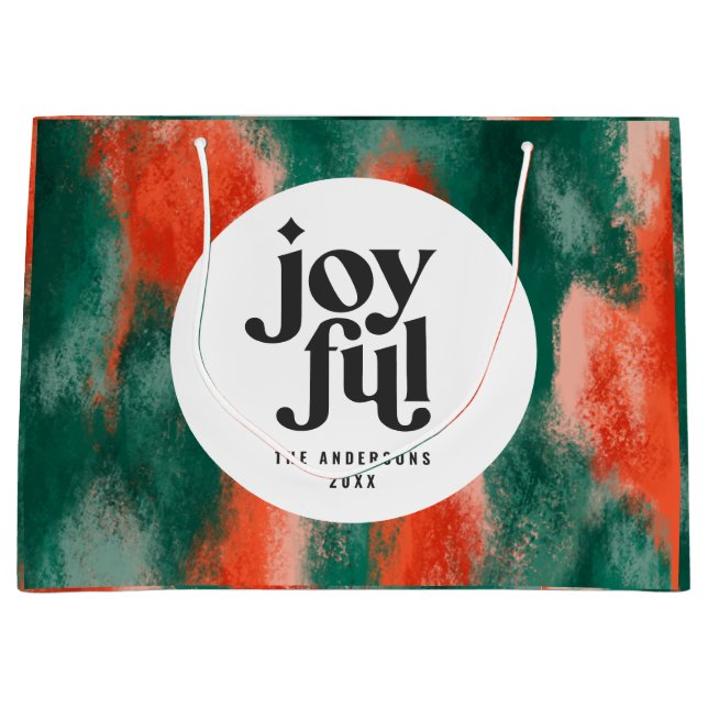 Grand Sac Cadeau Rouge + vert moderne abstrait vacances joyeuses (Devant)