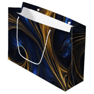 Grand Sac Cadeau Royal Blue Gold Abstrait Swirl