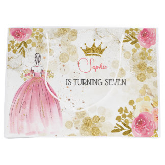 Grand Sac Cadeau Royal fête rose princesse anniversaire