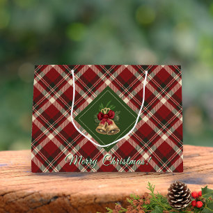 Grand Sac Cadeau Russe Joyeux Noël Bell Rouge Vert En vichy