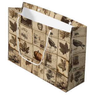 Grand Sac Cadeau Rustique Automne Ephemera Collage Terre chaude (