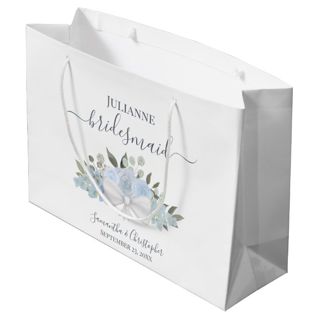Grand Sac Cadeau Rustique Dusty Blue Boho Floral Mariage Bridesmaid (Dos Angle)