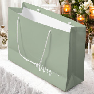 Grand Sac Cadeau Sage Green Minimaliste Moderne Monogramme Élégant