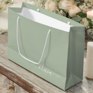 Grand Sac Cadeau Sage Green Minimaliste Moderne Monogramme Élégant