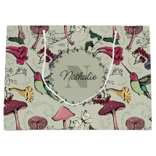 Grand Sac Cadeau Sage Green Spring Garden Colibri Floral