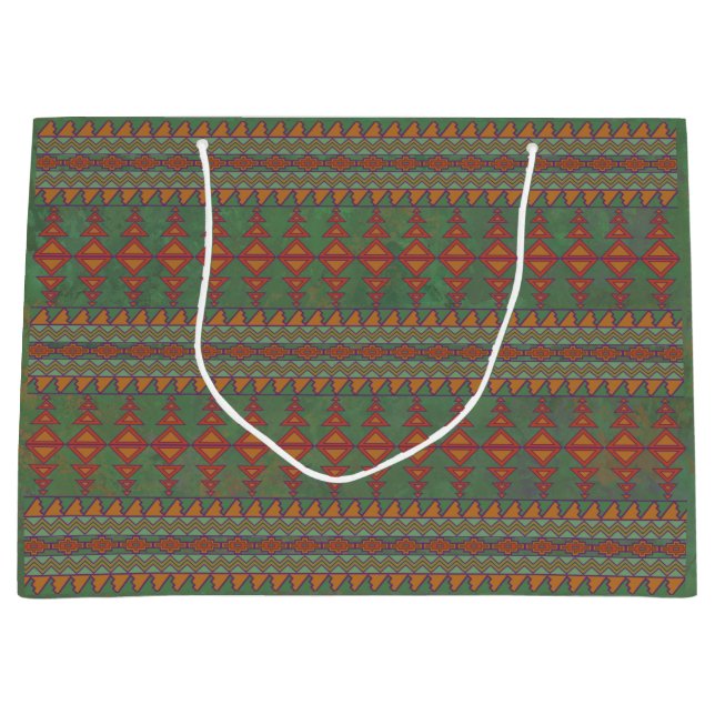 Grand Sac Cadeau Sagebrush sud-ouest Vert Design géométrique Grand  (Devant)