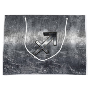 Grand Sac Cadeau Sagittarius Zodiac Dans Grunge Revêtement d'acier