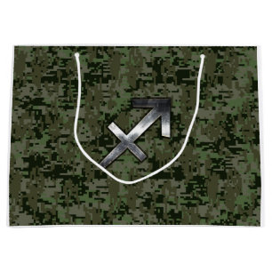 Grand Sac Cadeau Sagittarius Zodiac Sign on Woodland Camouflage