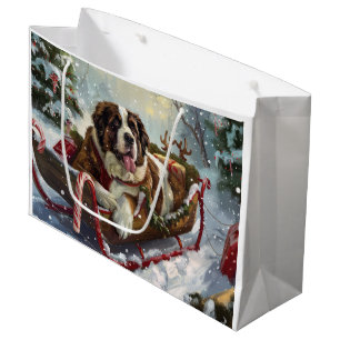 Grand Sac Cadeau Saint Bernard Chien Festif de Noël