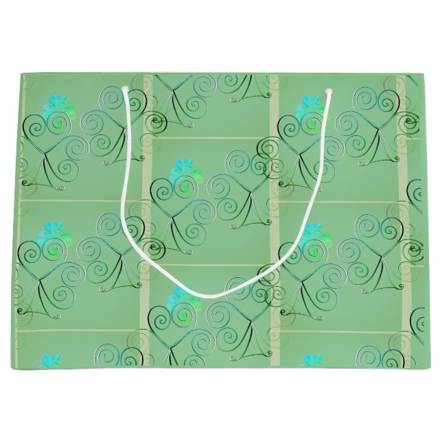 Grand Sac Cadeau Saint Patrick's Day Shamrock Misty Green (Devant)