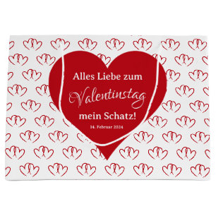 Grand Sac Cadeau Saint-Valentin, deux cœurs rouges -