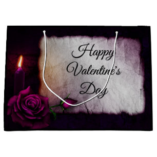 Grand Sac Cadeau Saint-Valentin gothique Rose, Bougie et Parchemin