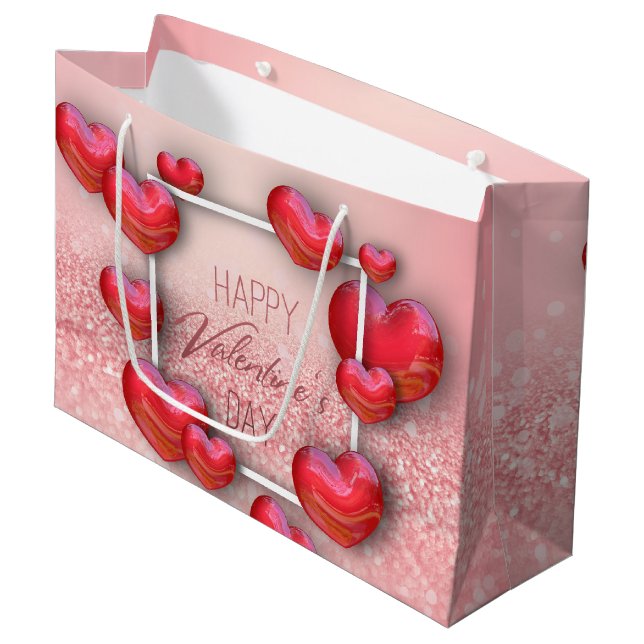Grand Sac Cadeau Saint-Valentin Parties scintillant Coeur Rouge Gra (Devant Angle)