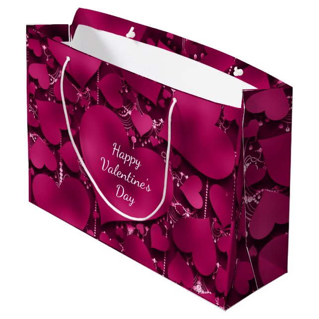 Grand Sac Cadeau Saint-Valentin Parties scintillant de coeur rouge  (Dos Angle)