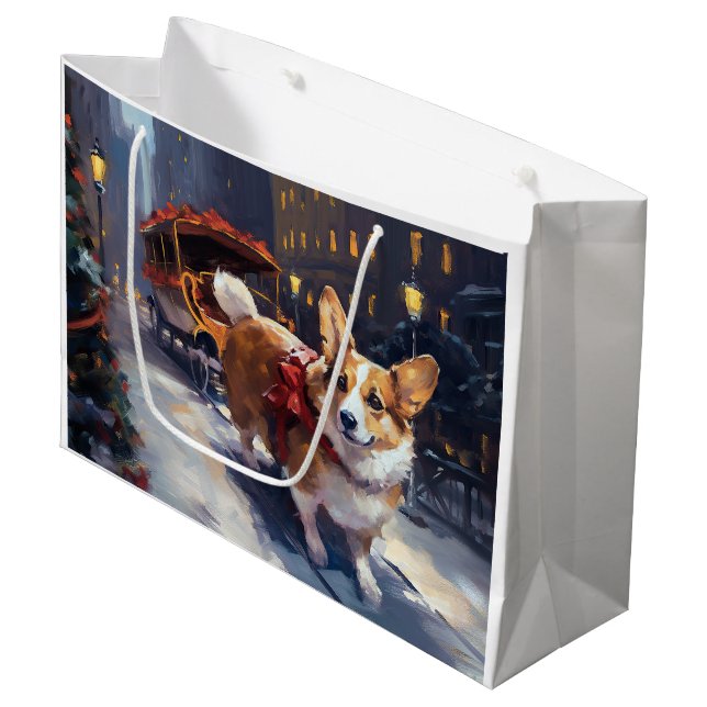 Grand Sac Cadeau Saison de Noël de Corgi (Devant Angle)