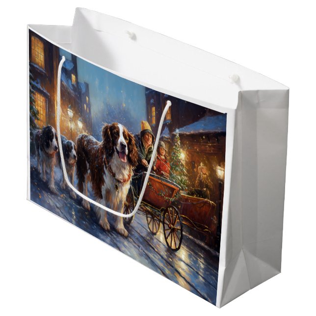 Grand Sac Cadeau Saison de Noël de l'espagnol Springer anglais (Devant Angle)