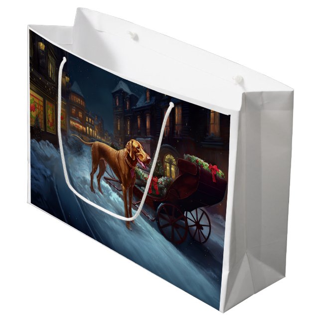 Grand Sac Cadeau Saison de Noël de Vizsla (Devant Angle)