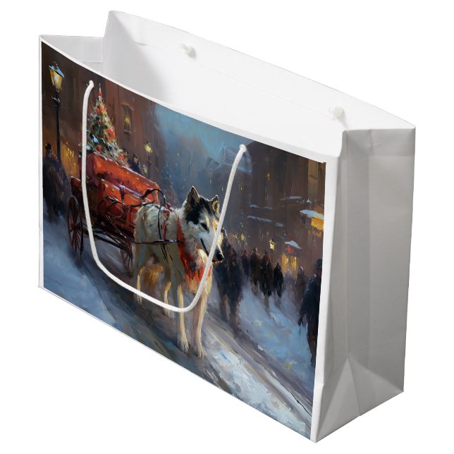 Grand Sac Cadeau Saison de Noël du Malamute de l'Alaska (Devant Angle)