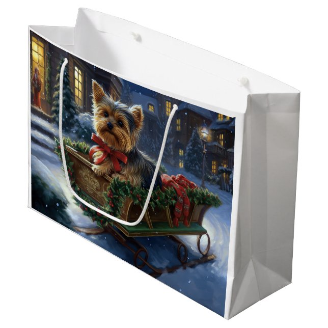 Grand Sac Cadeau Saison de Noël du Yorkshire Terrier (Devant Angle)
