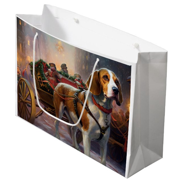 Grand Sac Cadeau Saison festive de Noël beagle (Devant Angle)