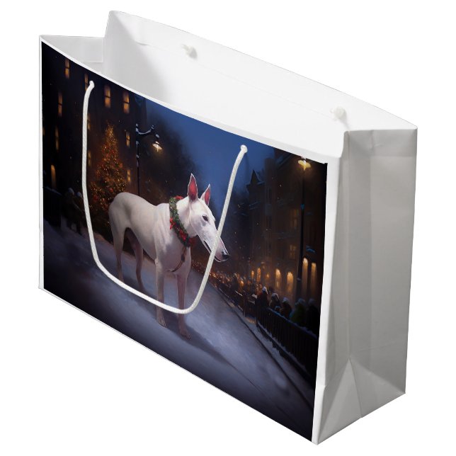 Grand Sac Cadeau Saison Festive de Noël Bull Terrier (Devant Angle)