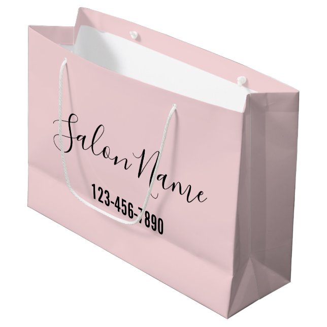Grand Sac Cadeau Salon de beauté Nom Black Script Téléphone N° rose (Devant Angle)